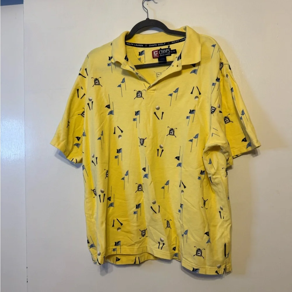 Chaps Ralph Lauren Yellow‎ Golf Patterned Polo Shirt